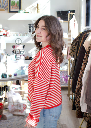 Mini Striped Piper Cardigan - Red