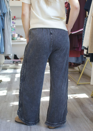 Mineral Washed Terry Knit Pants - Ash