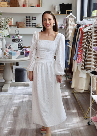 Bria Eyelet Skirt - White