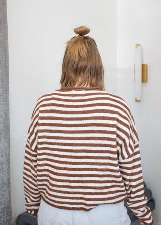 Striped Piper Cardigan - Ivory-Brown