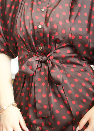Polka Dot Shirt Dress - Brown