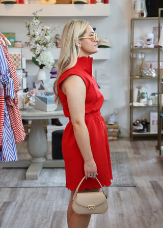 Scallop Zip Mini Dress - Red