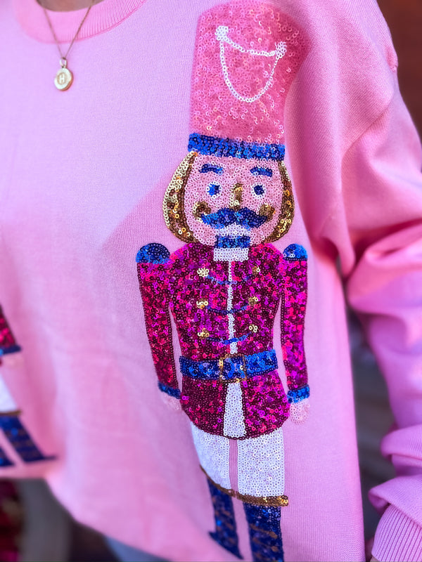 Sequin Nutcracker Emb Sweater - Pink
