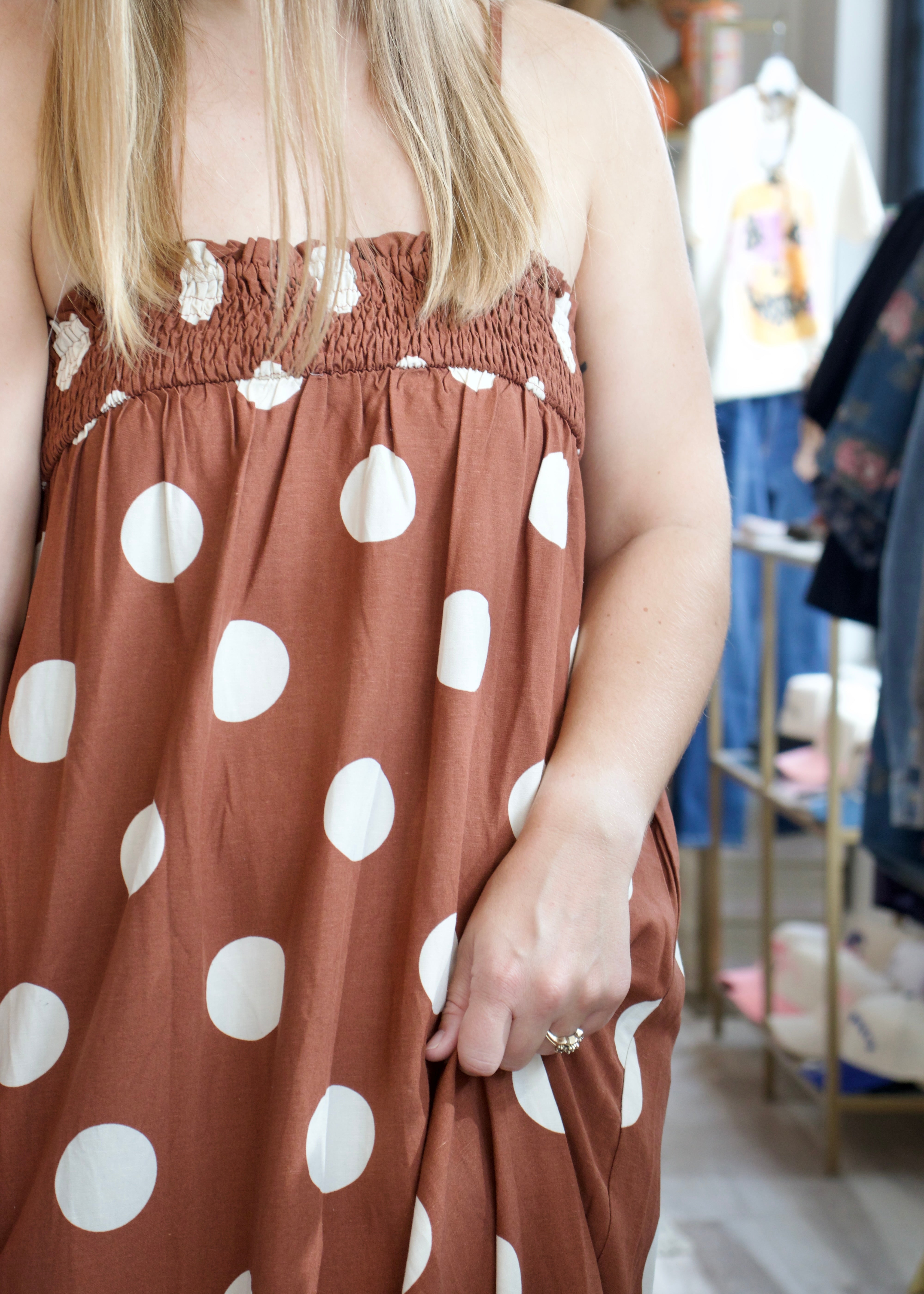 Sandy Dot Maxi Dress - Brown M Sandy Dot Maxi Dress - Brown M