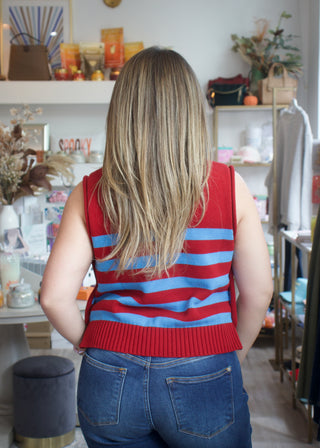 Stripe Gold Button Tank - Burgundy