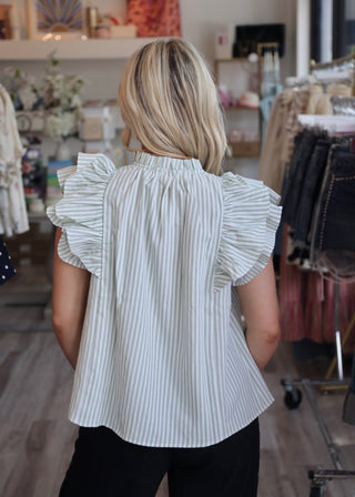Stripe Ruffle Blouse - Mint