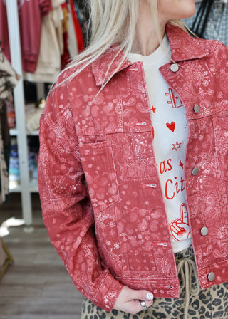 Washed Bandana Print Jacket - Red