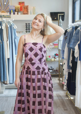 Geometric Midi Dress - Eggplant