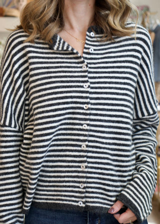 Mini Striped Piper Cardigan - Charcoal