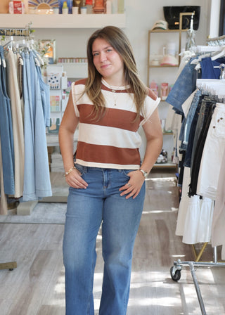 Striped Cap Top - Mocha