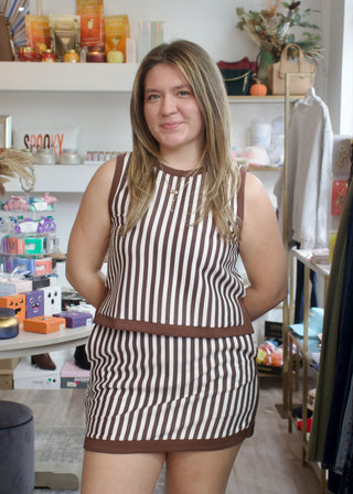 Stripe Contrast Set Top - Brown