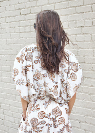 Floral Dolman Bubble Top - Brown
