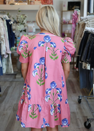 Floral Print Scallop Mini Dress - Pink