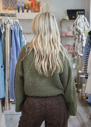 Fuzzy Pullover Sweater - Olive