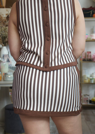 Stripe Contrast Set Skirt - Brown