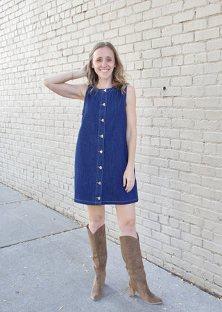 Denim Button Mini Dress