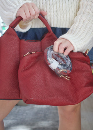 Maddox Paneled Satchel Bag - Merlot