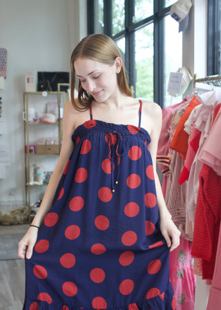 Polka Dot Midi Dress - Navy