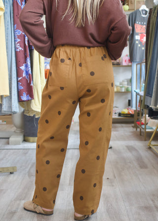 Polka Dot Drawstring Pants - Camel