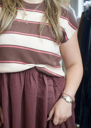Stripe Midi Dress Set - Brown