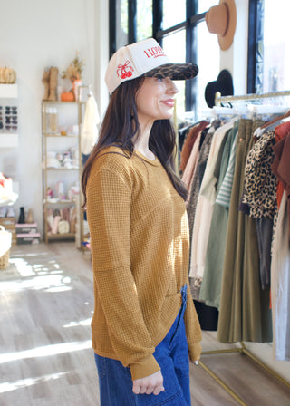 Drop Waffle Crop Top - Camel