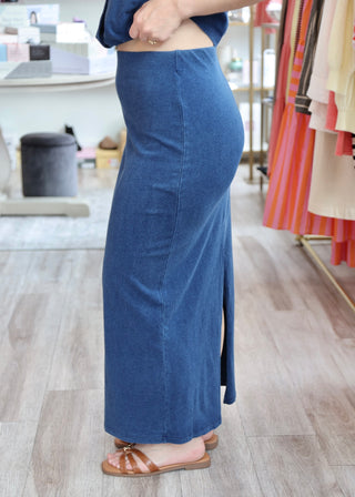 Gail Jersey Denim Midi Skirt - Indigo