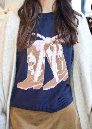 Boot Bow Sweater - Navy
