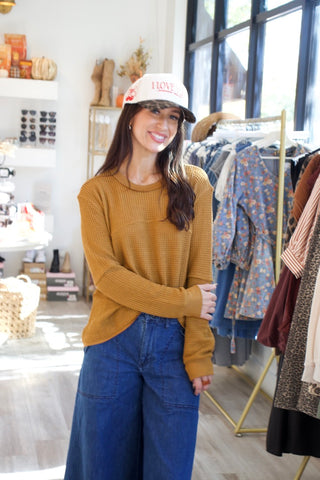 Drop Waffle Crop Top - Camel