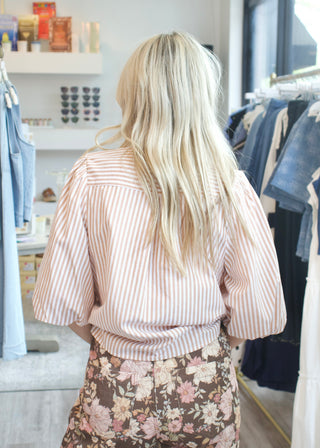 Stripe Button Tie Top - Camel
