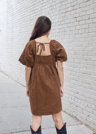 Dot Pleated Mini Dress - Camel/Black