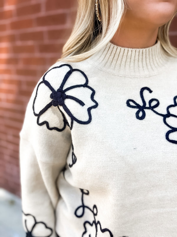 Floral Stitch Sweater - Natural