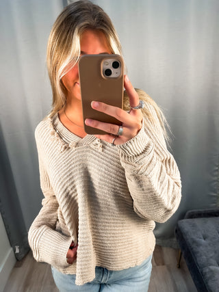 Cut Edge Sweater Hoodie - Oat