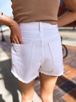 Cotton Distressed Denim Shorts - White