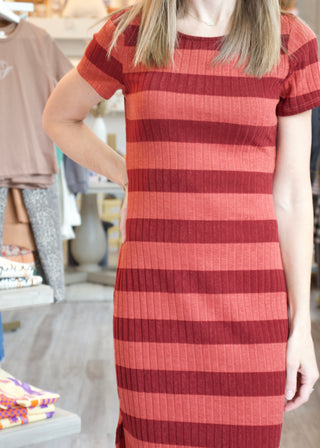 Back Cut-Out Stripe Midi Dress - Rust