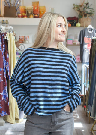 Striped Piper Pullover Sweater - Blue