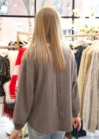 Round Fuzzy Knit Top - Charcoal