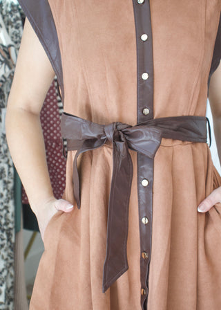Faux Leather Mini Dress - Camel