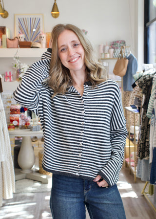 Mini Striped Piper Cardigan - Charcoal