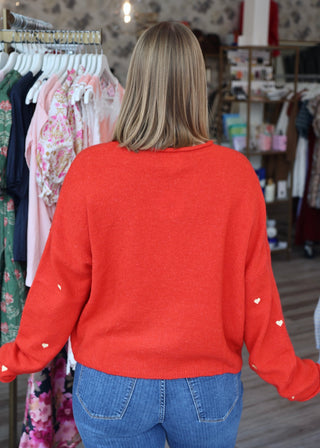 Heart Emb Piper Cardigan - Tomato Red