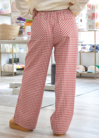 Plaid Patch Pocket Pants - Red