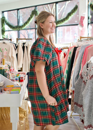 Plaid Squared Neck Dress - Hunter