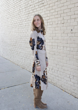 Floral Tie Shirt Dress - Brown