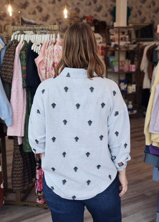 Adrianna Button Up Shirt - Blue Rama Emb