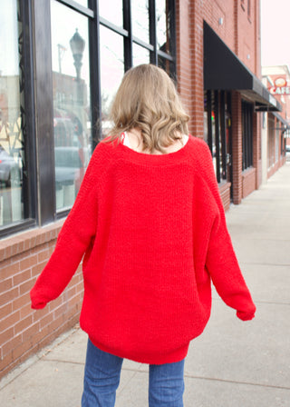 Brushed Sweater Cardigan - Red
