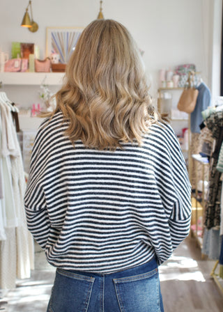 Mini Striped Piper Cardigan - Charcoal