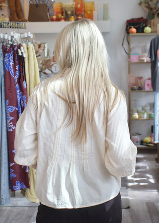 Veda Emboridered Pintuck Top - Vintage Cream