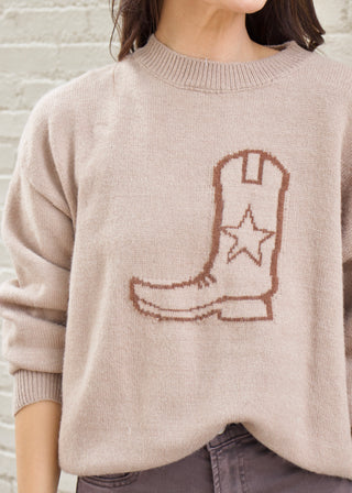 Cowgirl Boot Sweater - Mocha
