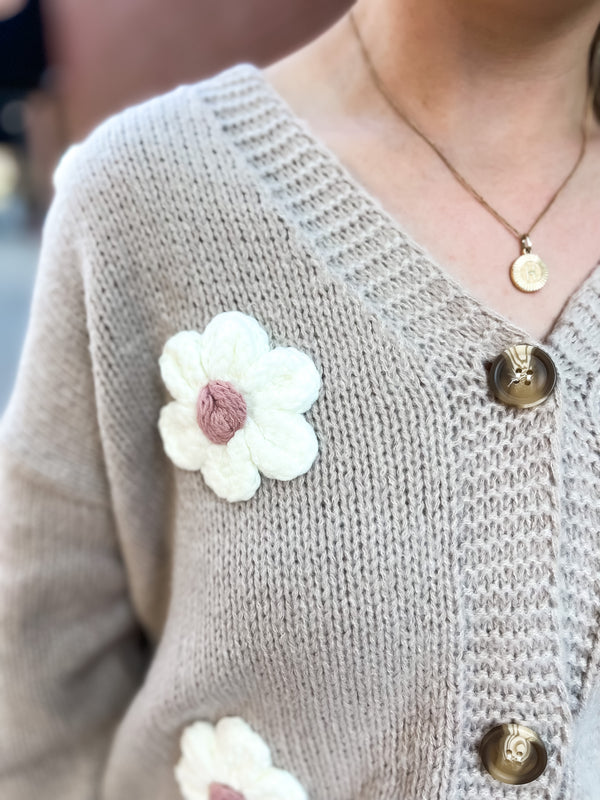 Flower Crochet Cardigan - Oat