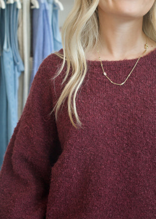 Fuzzy Pullover Sweater - Burgundy
