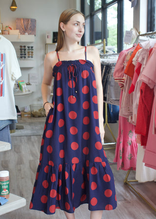 Polka Dot Midi Dress - Navy